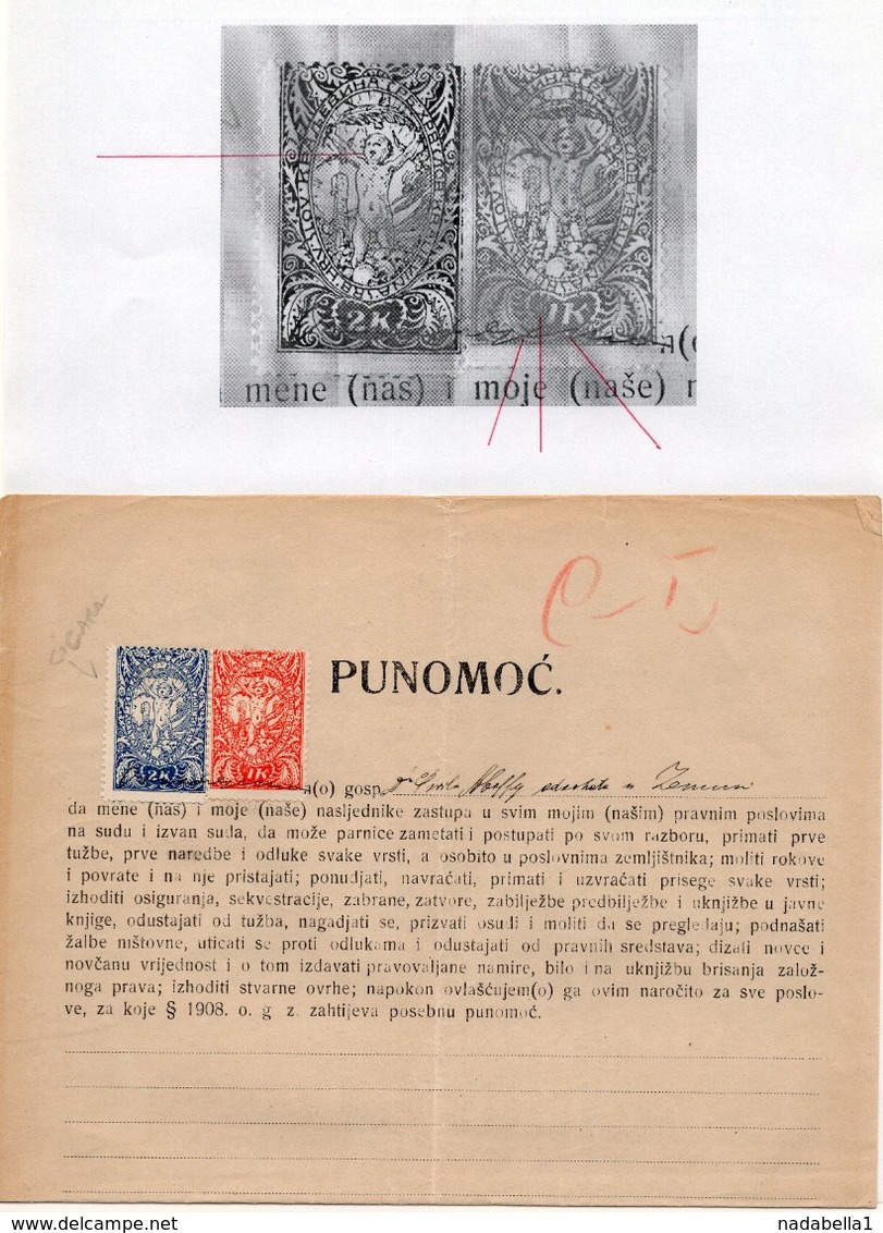 1920 VERIGARI, YUGOSLAVIA, CHAIN BREAKERS, ERROR ON 2 KRUNA BLUE STAMP WITH CIGAR, POSTAL STAMP AS REVENUE - Covers & Documents