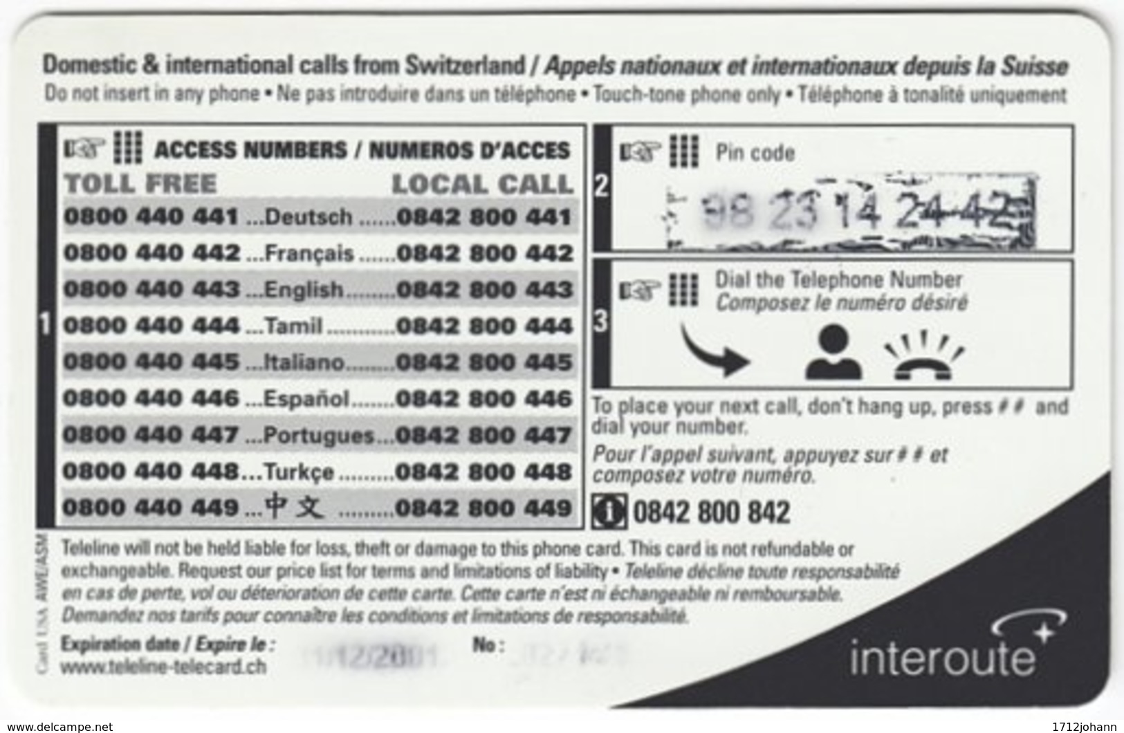 SWITZERLAND C-807 Prepaid Teleline - Food, Sweet, Cake - Used - Suiza