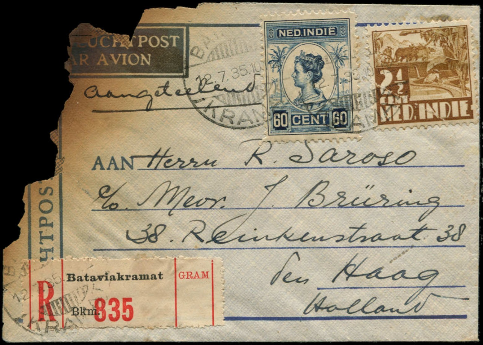 INDE NEERLANDAISE Poste  - 17/7/35, Accident D'avion "Maraboe KLM", De La Ligne Bandoeng/Amsterdam, Courrier En Partie B - Indes Néerlandaises