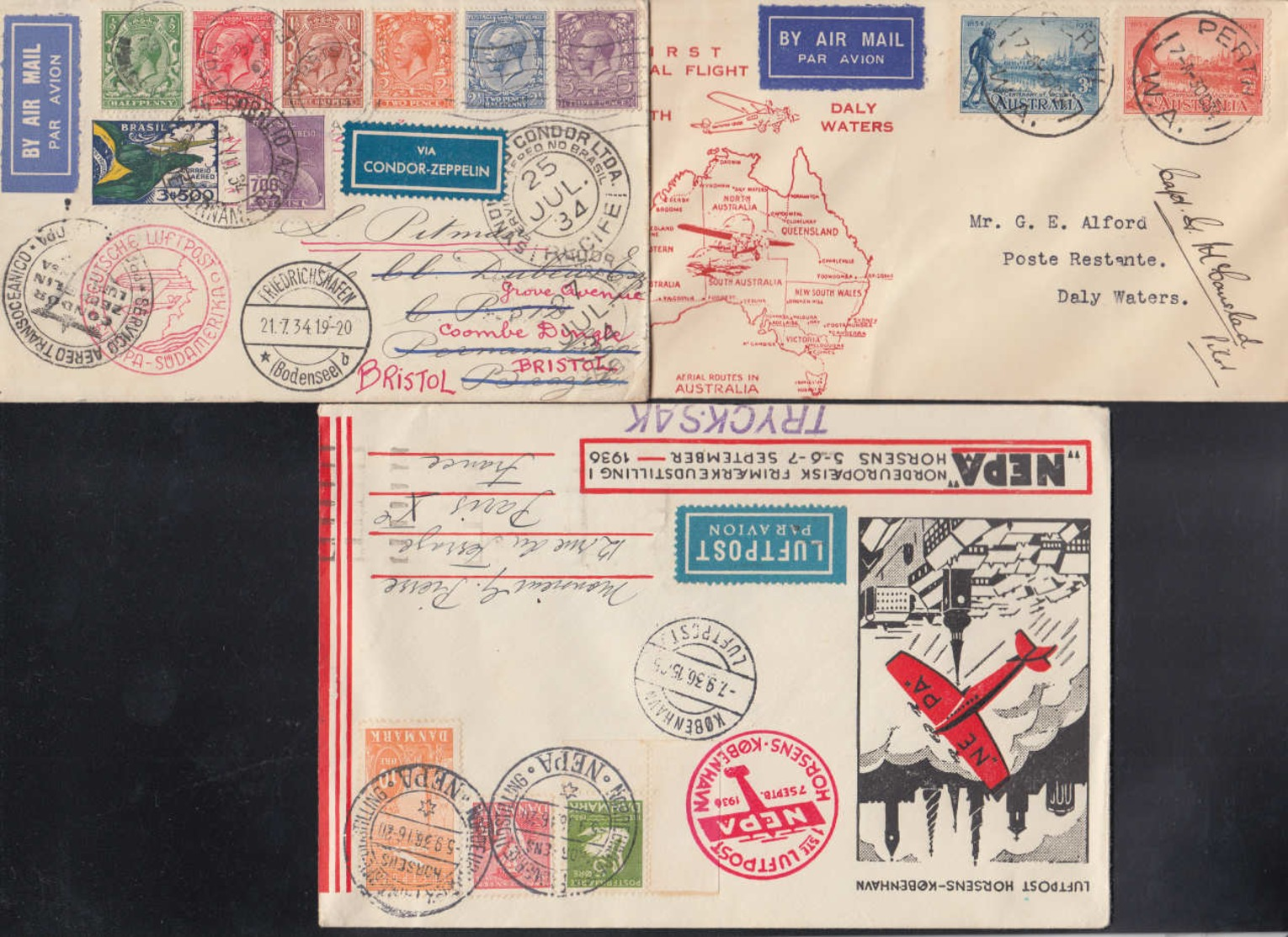 1° Vols Lots & Collections  - Lot de 29 plis, poste aérienne, Europe, Outremer. Tous avant guerre. Lot pour spécialiste,