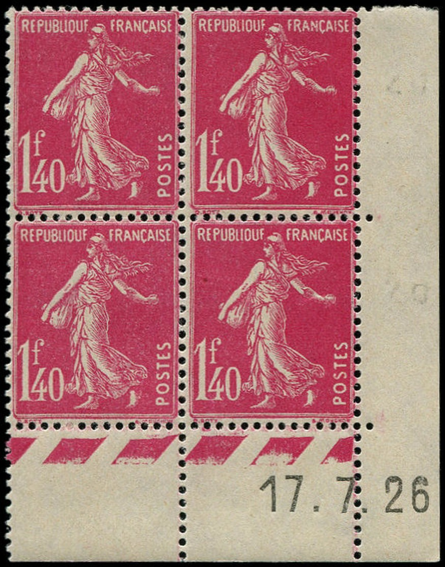 FRANCE Poste ** - 196, Bloc De 4 Coin Daté 17/07/1926: 1f.40 Rose Semeuse - Cote: 260 - Neufs