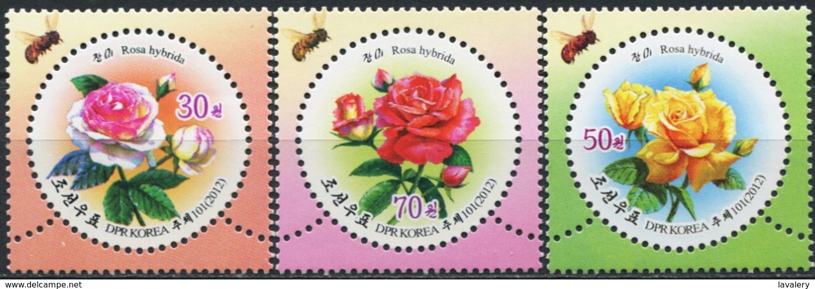 NORTH KOREA 2012 Roses Flowers Bees Insects Animals Fauna MNH - Honeybees