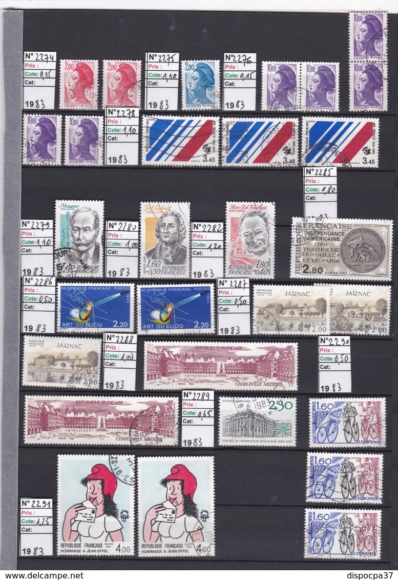 STOCK / COLLECTION TIMBRES FRANCE Oblitérés - 1983  à 0.05cent €  Pièce - REF MS  - SUR 4 PAGES Détachées - Vrac (max 999 Timbres)