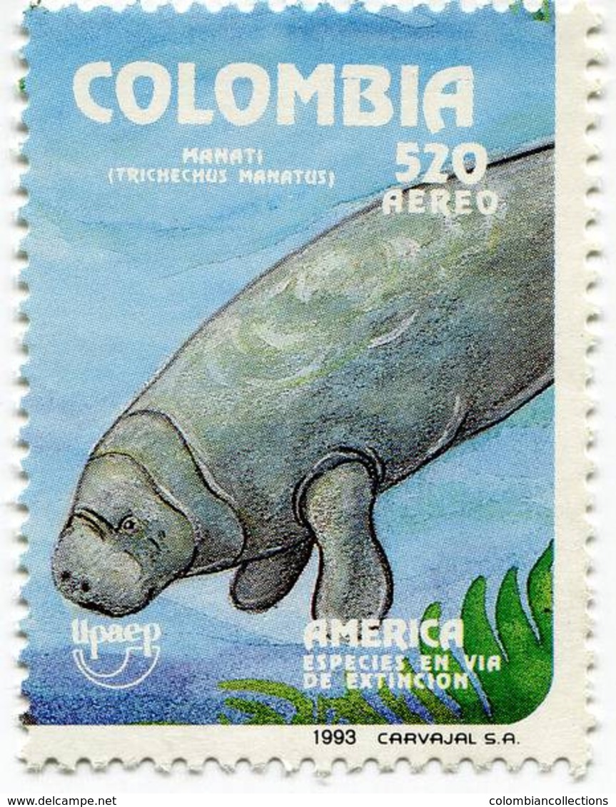 Lote 1927, Colombia,1993, Sello, Stamp, Upaep, Manat, Manatee - Colombia