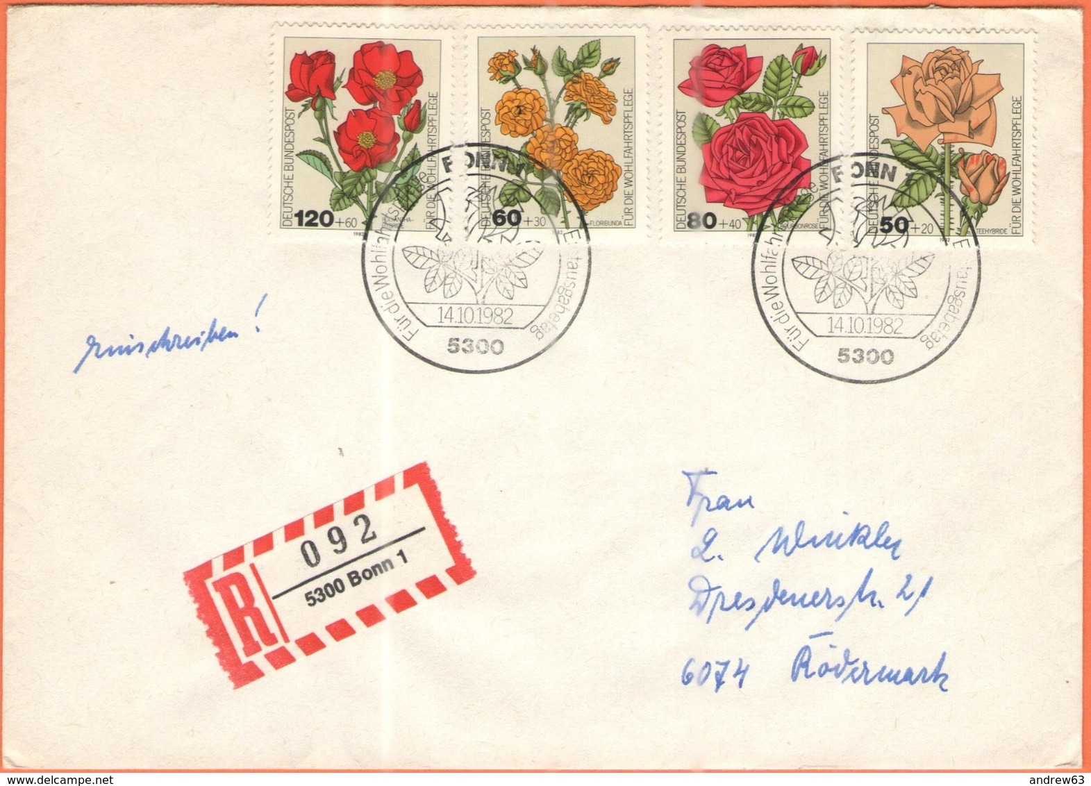 GERMANIA - GERMANY - Deutschland - ALLEMAGNE - 1982 - Für Die Wohlfahrtspflege, Rosen - FDC - Bonn - Einschreiben - Regi - Altri & Non Classificati