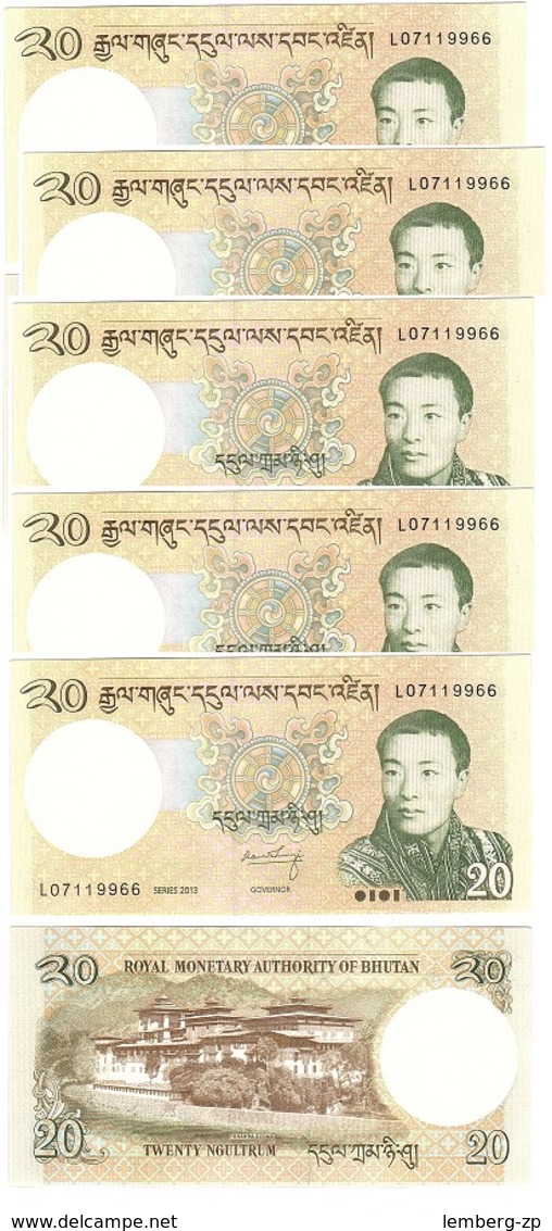 Bhutan - 5 Pcs X 20 Ngultrum 2013 UNC Lemberg-Zp - Bhutan