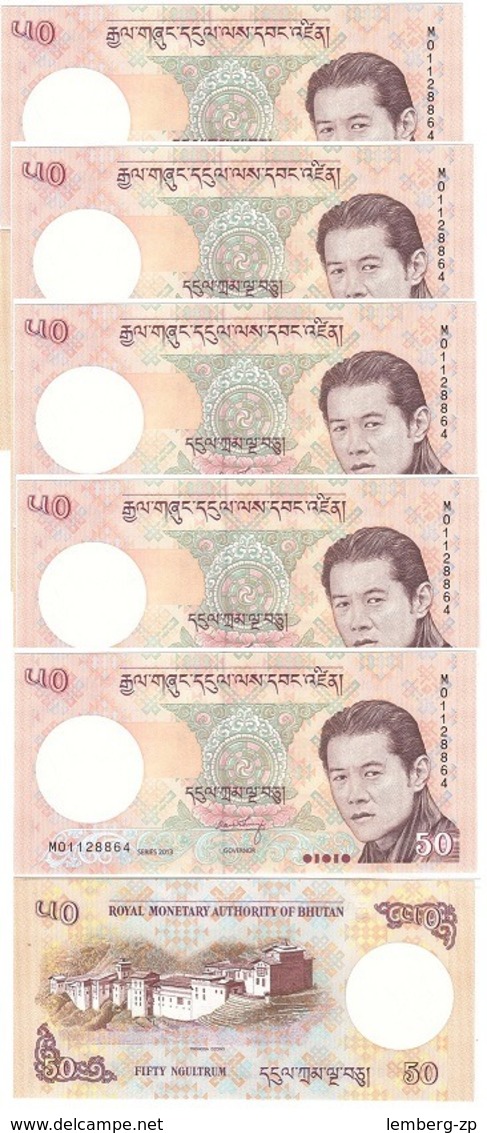 Bhutan - 5 Pcs X 50 Ngultrum 2013 UNC Lemberg-Zp - Bhutan