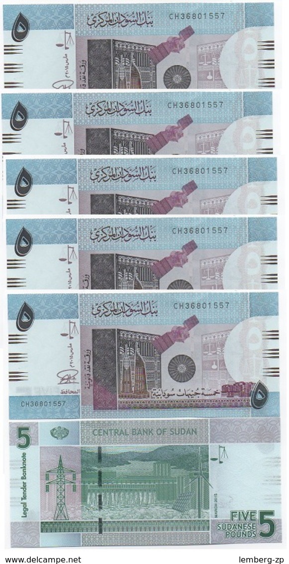 Sudan North - 5 Pcs X 5 Pounds 2015 UNC Lemberg-Zp - Sudan