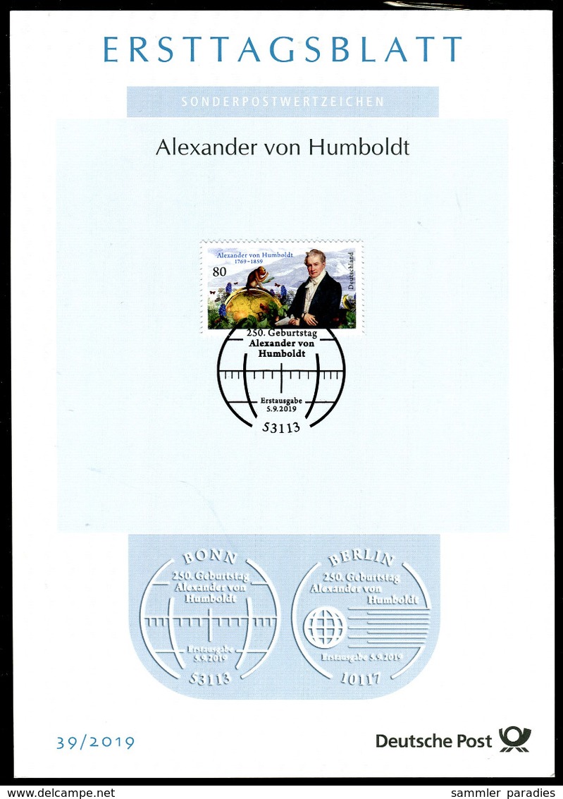 BRD - 2019 ETB 39/2019 - Mi 3492 - 80C      Alexander Von Humboldt - Sonstige & Ohne Zuordnung