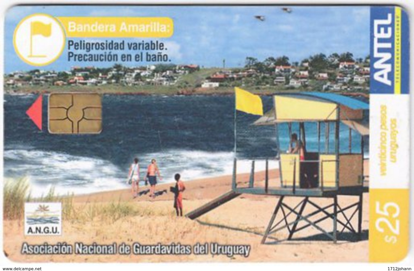 URUGUAY A-421 Chip Antel - Landscape, Coast - Used - Uruguay