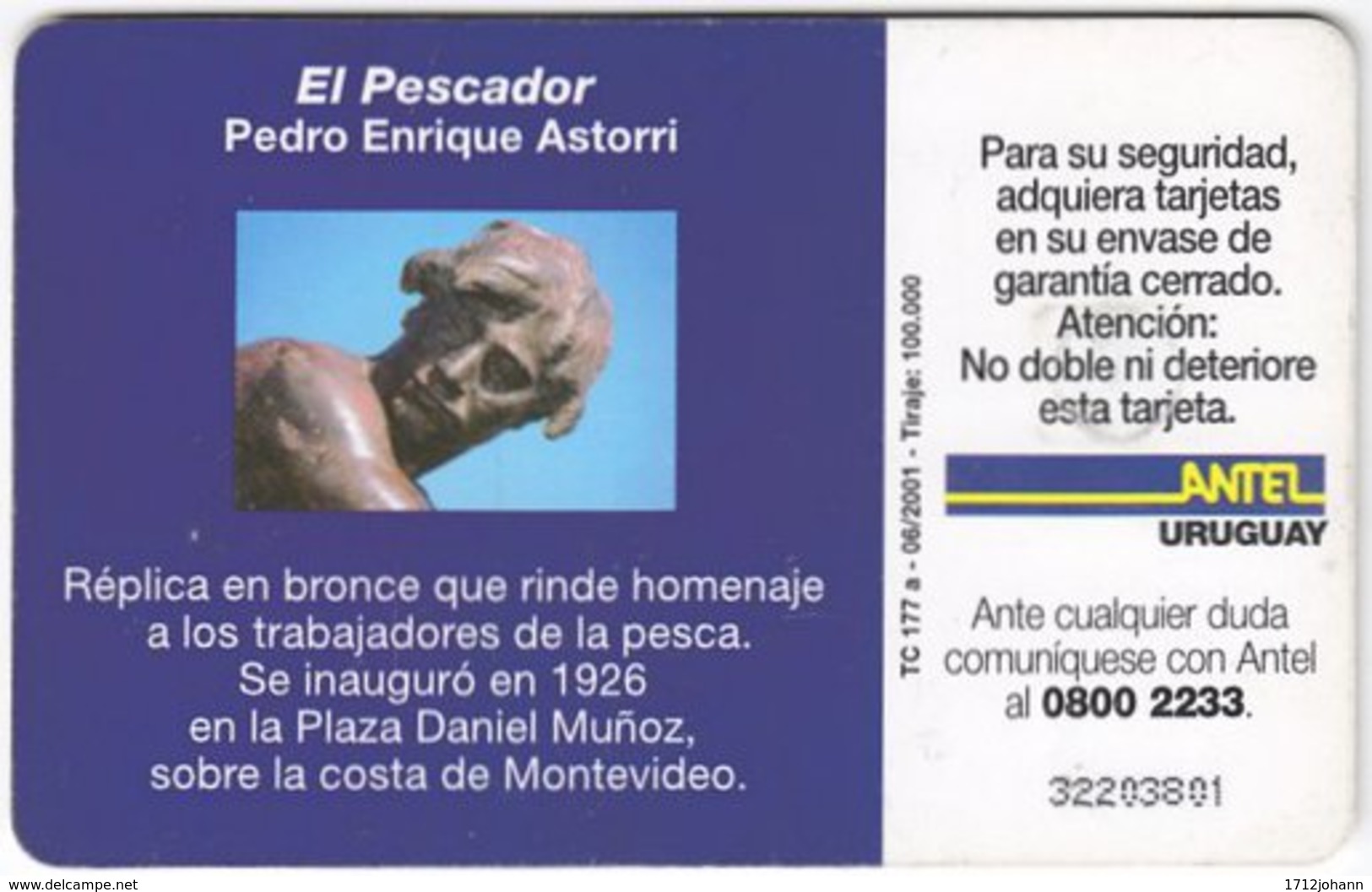 URUGUAY A-455 Chip Antel - Culture, Statue - Used - Uruguay