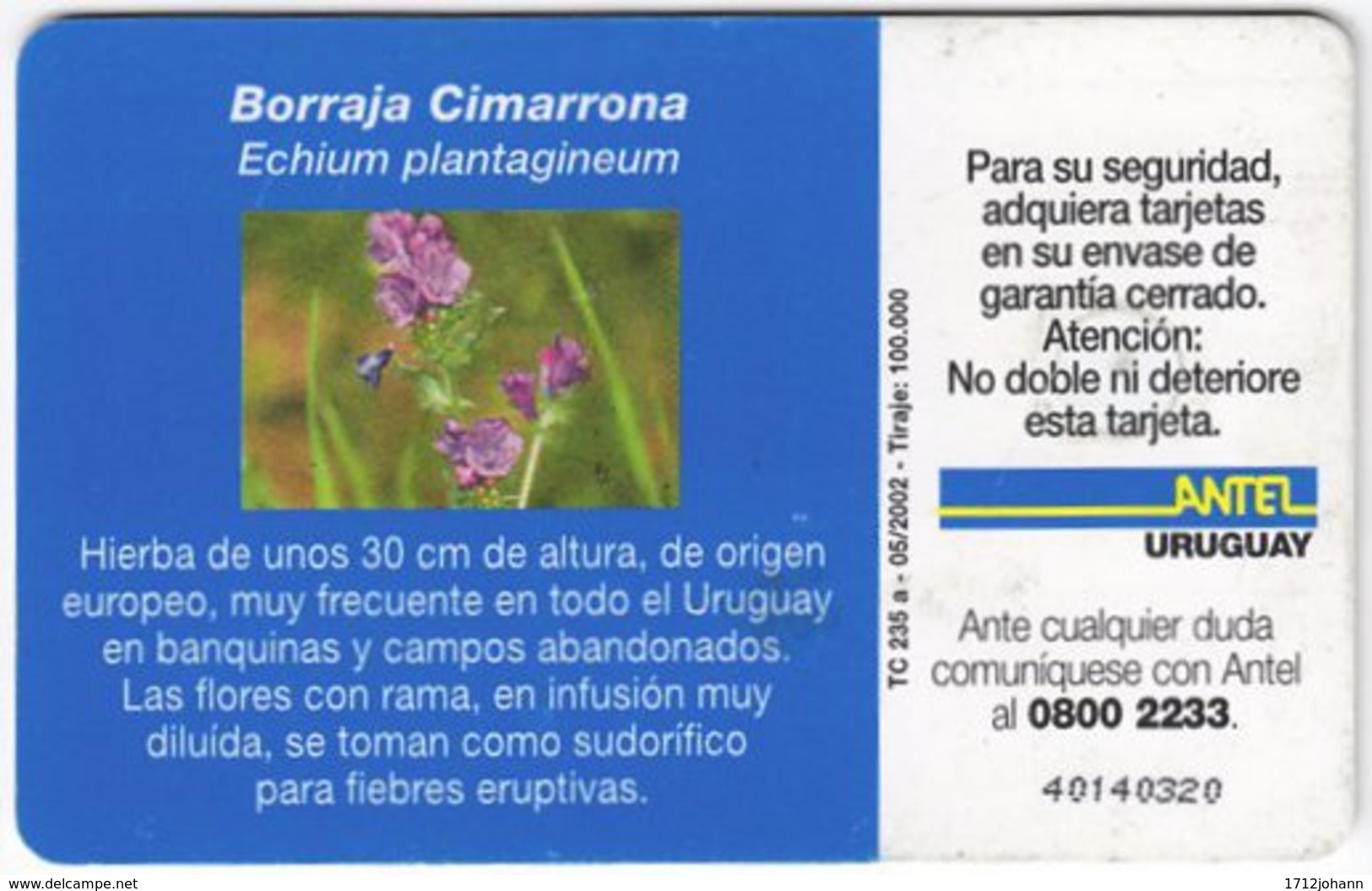 URUGUAY A-475 Chip Antel - Plant, Flower - Used - Uruguay