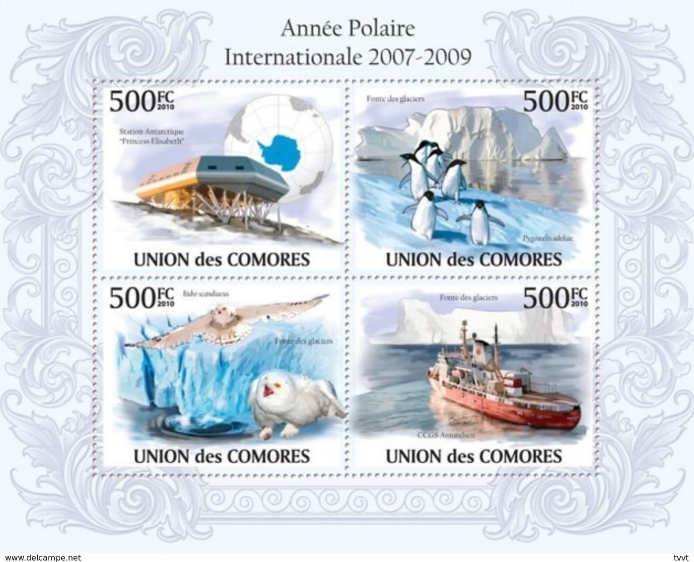Comoros, 2010. [cm10109] International Polar Year 2007 2009,Station Antarctic, Penguins, Owls, Polar Ship (s/s+bl) - Sonstige & Ohne Zuordnung