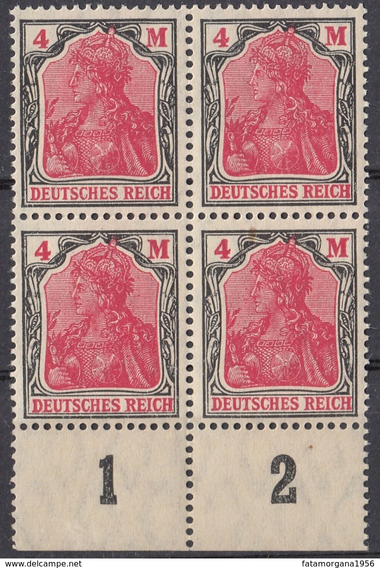 GERMANIA, ALLEMAGNE, GERMANY - 1921 - Due Quartine Nuove MNH Di Yvert 126  E 131 Con Margini E Angolo Di Foglio Numerati - Nuevos