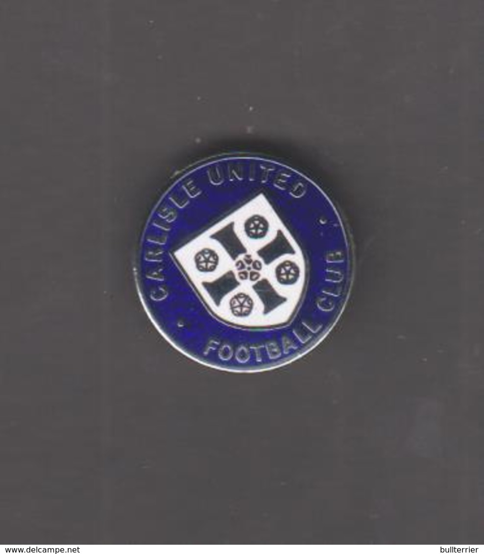 CARLISLE UNITED  - BLUE  WHITE ROUND  METAL  BADGE ,FINE CONDITION, OVER 50 YEARS OLD - Football