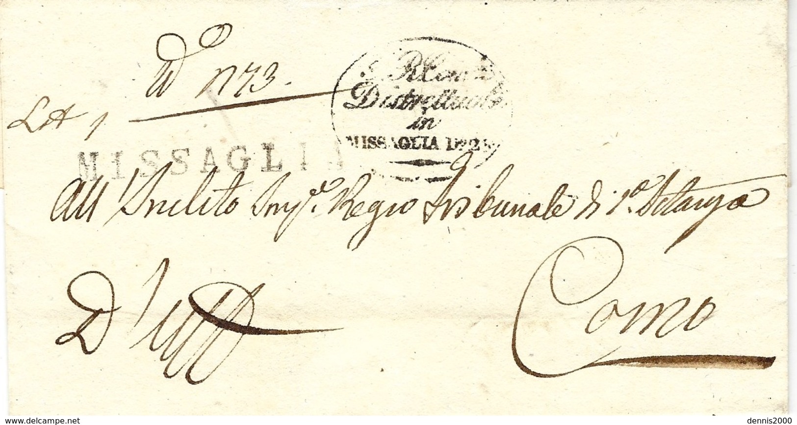 Lombardo-Veneto -1837- Lettera Da MISSAGLIA ( Vollmeier N°1 Nero) Per COMO - 1. ...-1850 Prephilately