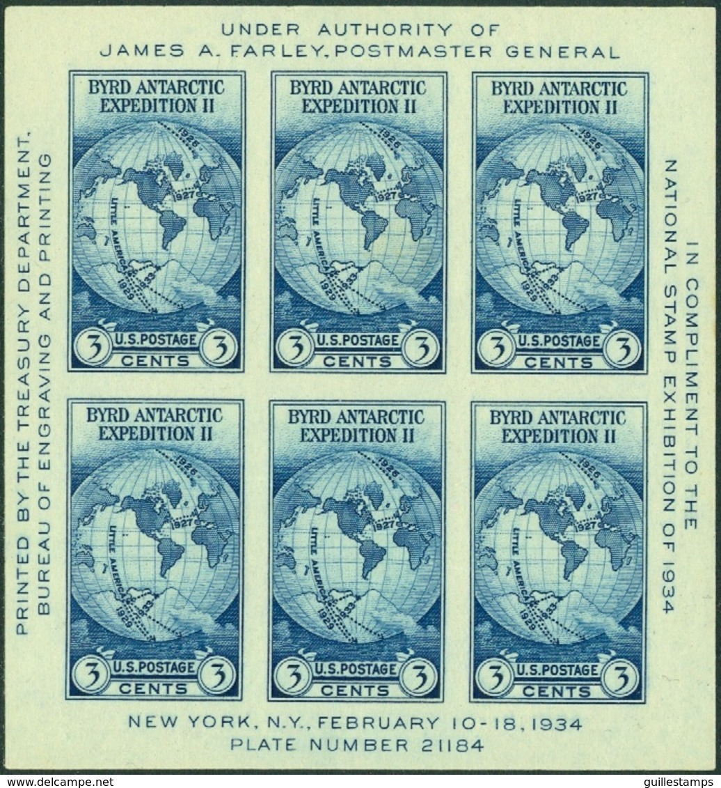 UNITED STATES OF AMERICA 1934 NATIONAL STAMP EXPO IMPERF PANE OF 6 - Unused Stamps