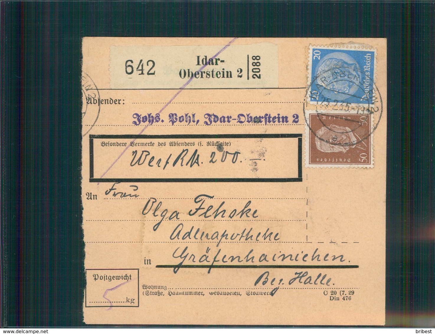 Paketkarte 1935 IDAR-OBERSTEIN Siehe Beschreibung (202481) - Sonstige & Ohne Zuordnung