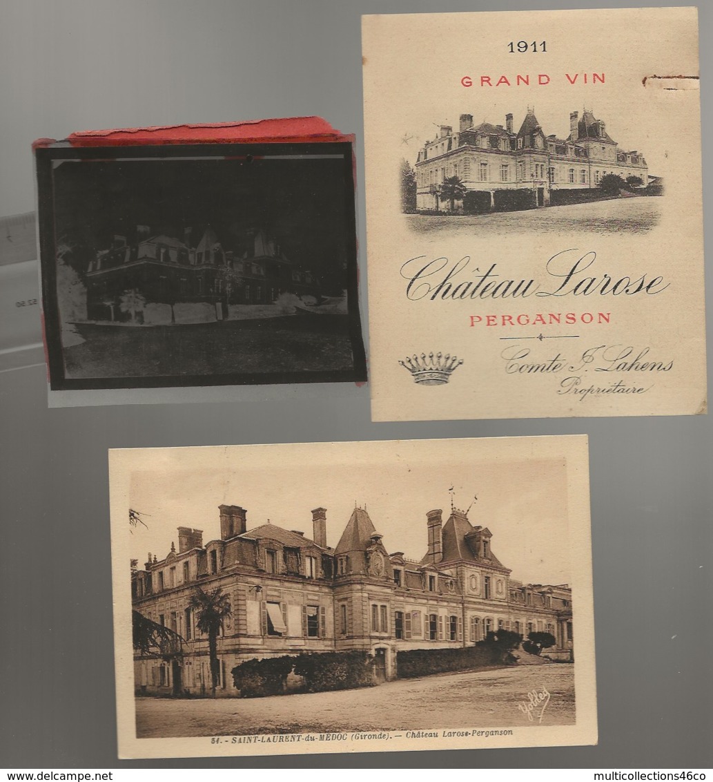 010919d - VIN BORDEAUX étiquette 1911 CHATEAU LAROSE PERGANSON Comte LAHENS Carte Postale Et Son Négatif - Bordeaux