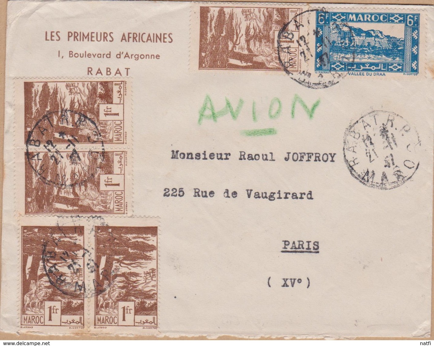 ENVELOPPE TIMBRE  PAR AVION 1947  RABAT RP VOIR TIMBRES ET CACHETS - Briefe U. Dokumente