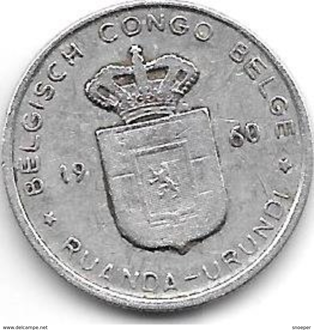 Belgium Congo 1 Franc  1960   Km 4   Vf - 1951-1960: Baudouin I