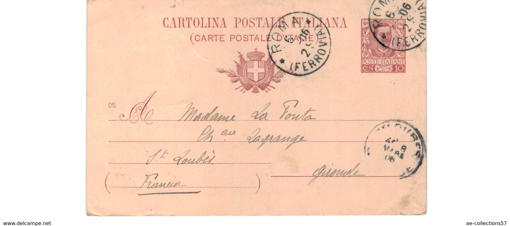 Italie   -  Entier Postal  --  De Rome   -  Pour St Loubès  -  Mars 1906 - Entiers Postaux