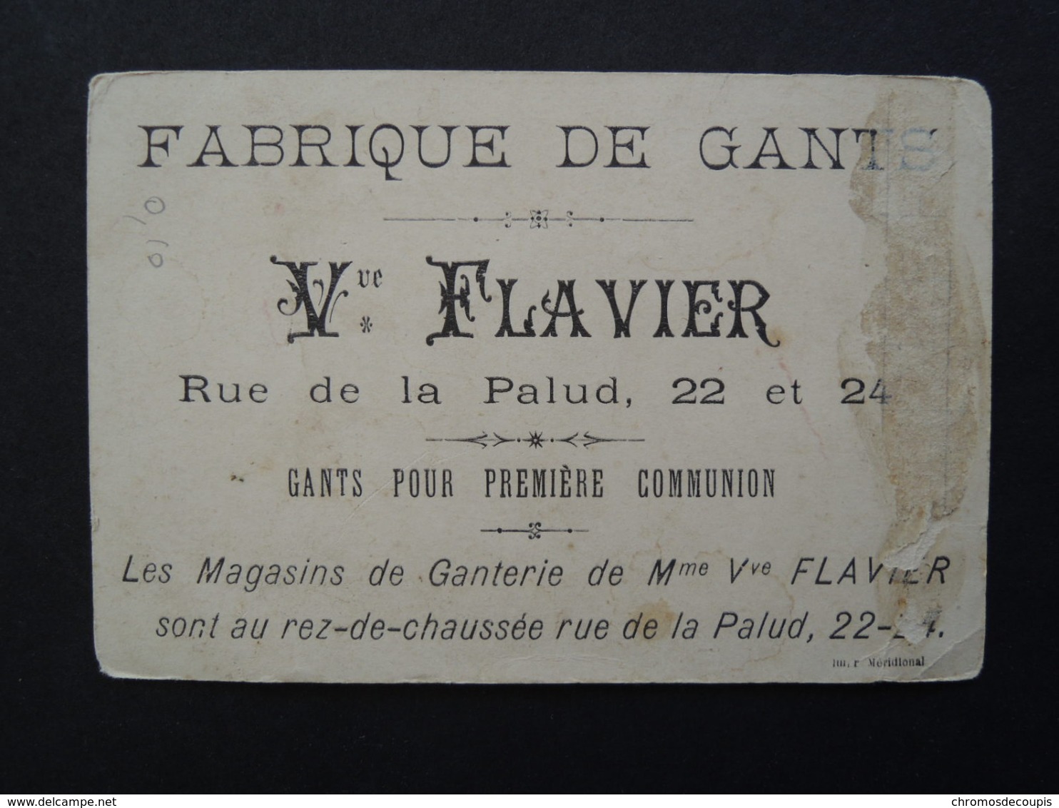 CHROMO  Fond  OR. Lith PONGS.Publicité Spécifique FLAVIER.  Fabrique De GANTS. JARDINIERS. Arrosoir. Rateau. - Autres & Non Classés