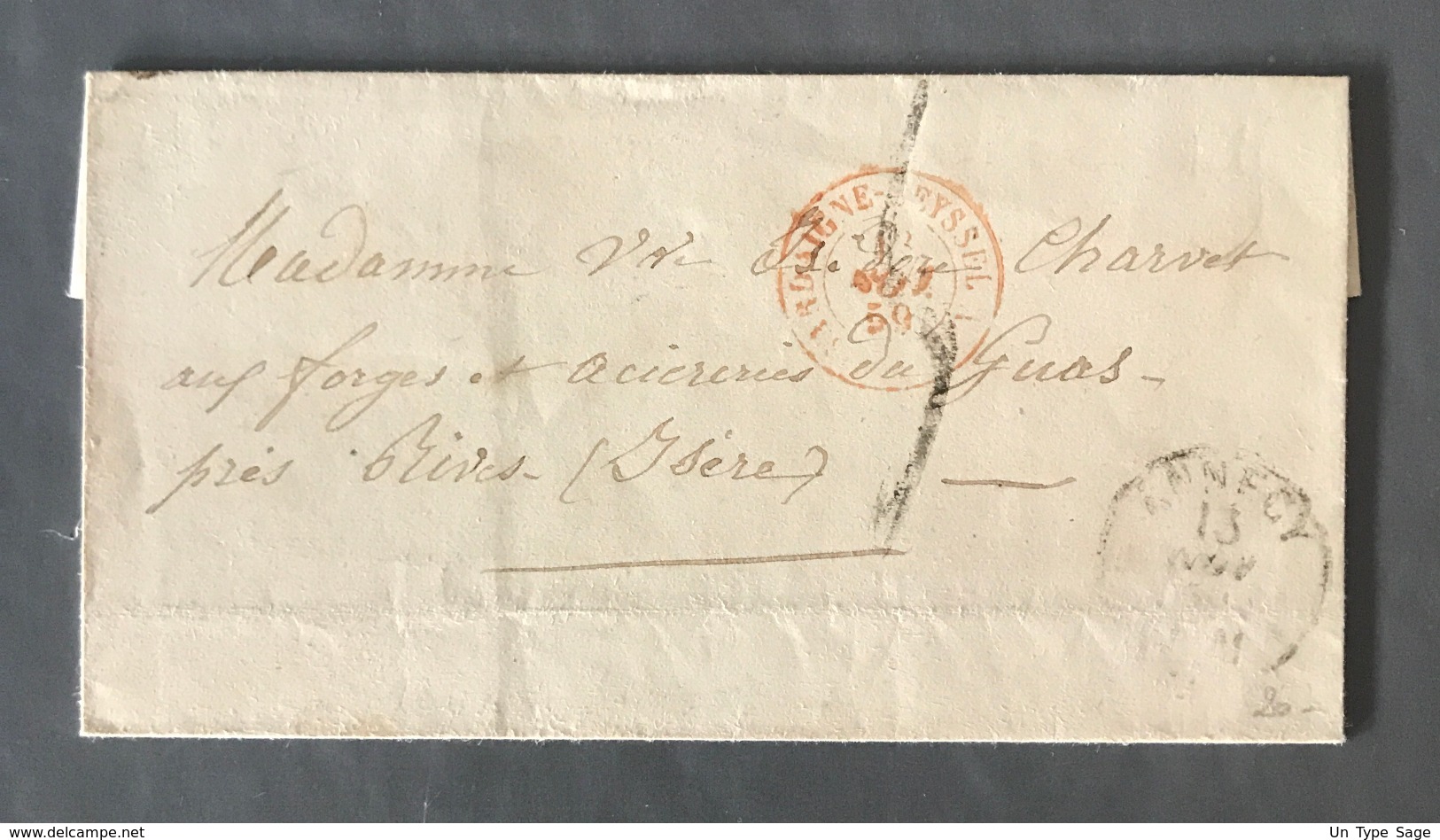 France Lettre (LSC) D'Annecy 1859, Taxée 5 - TAD Rouge D'entrée SARDAIGNE - EYSSEL A - (W1249) - 1849-1876: Klassik