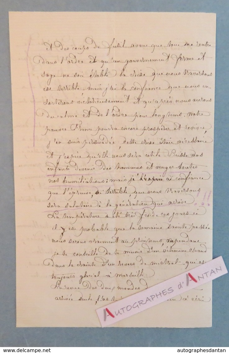 L.A.S 1871 Marseille - Ballon Privé / Monté - Combats Montmartre - Superbe Lettre Autographe à Découvrir Cf 7 Photos - Autres & Non Classés