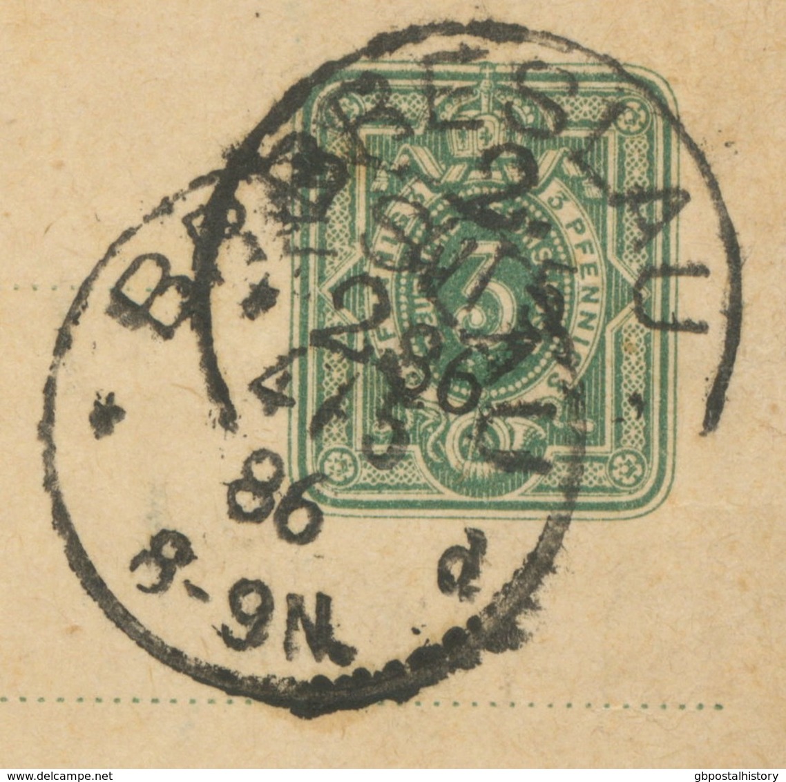 DEUTSCHES REICH „BRESLAU“ (jetzt WROCLAW, Polen) K1 Auf Pra.-GA-Streifband-Vorderseite 3 Pfennig Nach KATZENAU, 1886 - Lettres & Documents