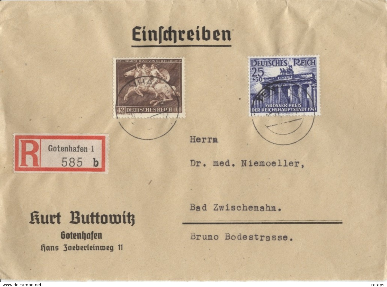 DR Mi-Nr 780+803  /braunes Band 1941 + Preis Von Hoppegarten,  Echt Gelaufener Porto-gerechter R-Brief - Briefe U. Dokumente