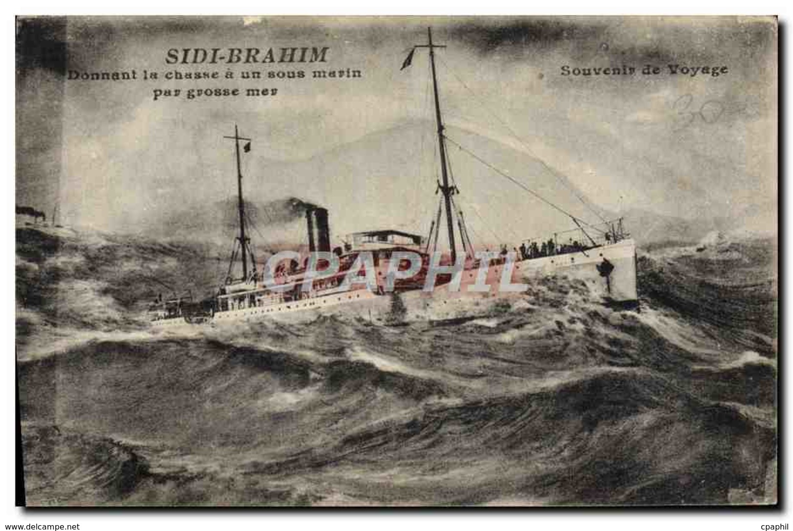 CPA Bateau Sidi Brahim Donnant La Chasse A Un Sous-marin Par Grosse Mer - Steamers