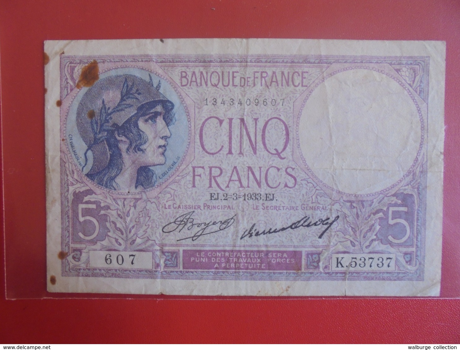 FRANCE 5 FRANCS 2-3-1933 CIRCULER (B.7) - 5 F 1917-1940 ''Violet''