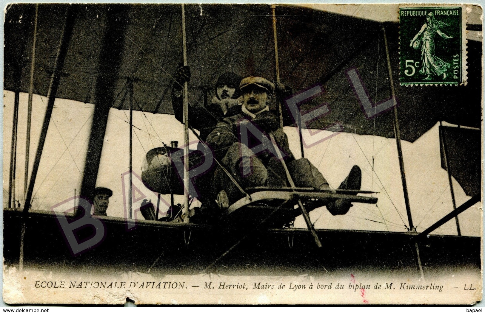 E. Herriot (Maire De Lyon) à Bord Du Biplan De M. Kimmerling (Circulé En 1911) - École Nle D'Aviation - Autres & Non Classés