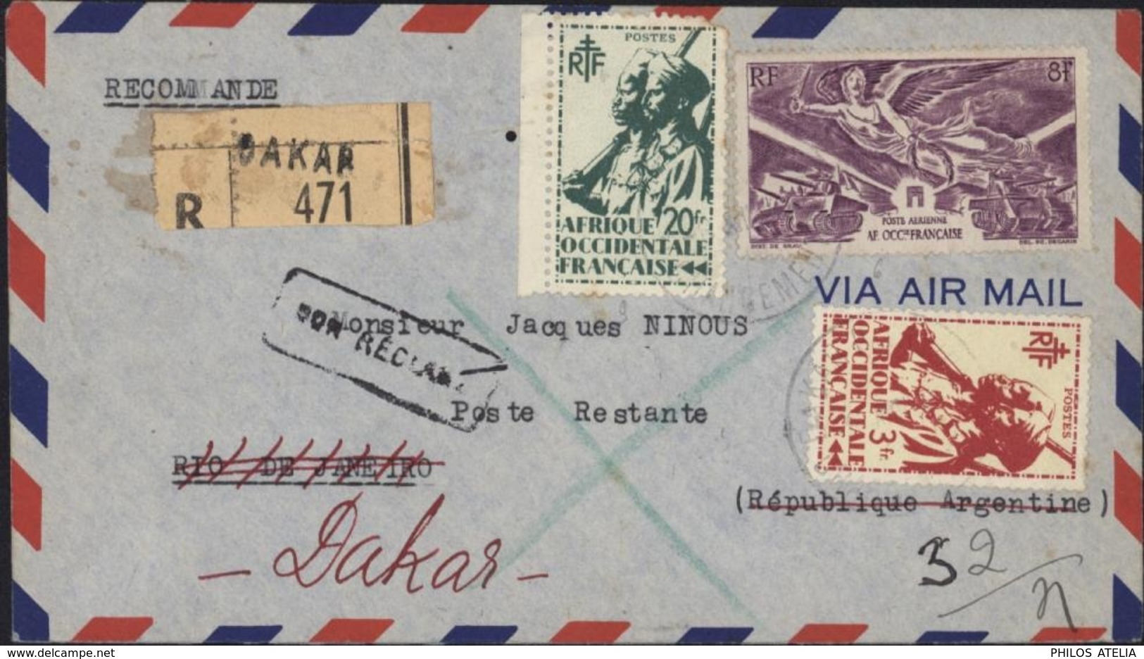 Premier Voyage établissement Liaison Aérienne Française Dakar Amérique Du Sud Après Hostilités 1939 1945 Aviation Avion - Airmail