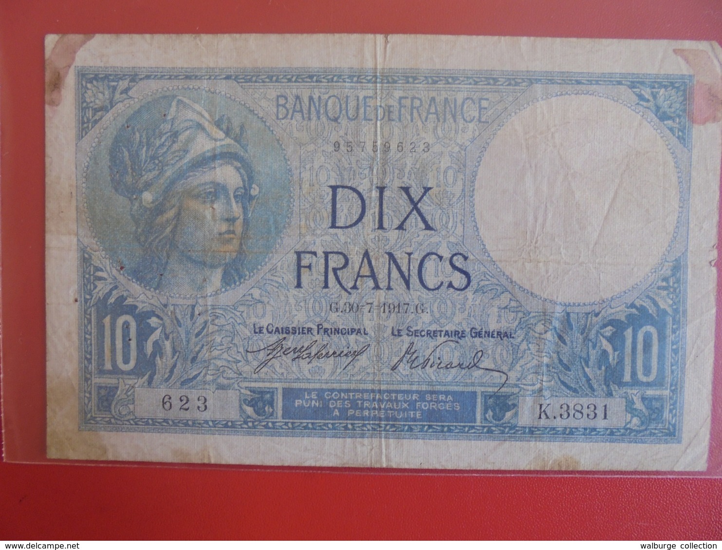 FRANCE 10 FRANCS 1917 CIRCULER (B.7) - 10 F 1916-1942 ''Minerve''