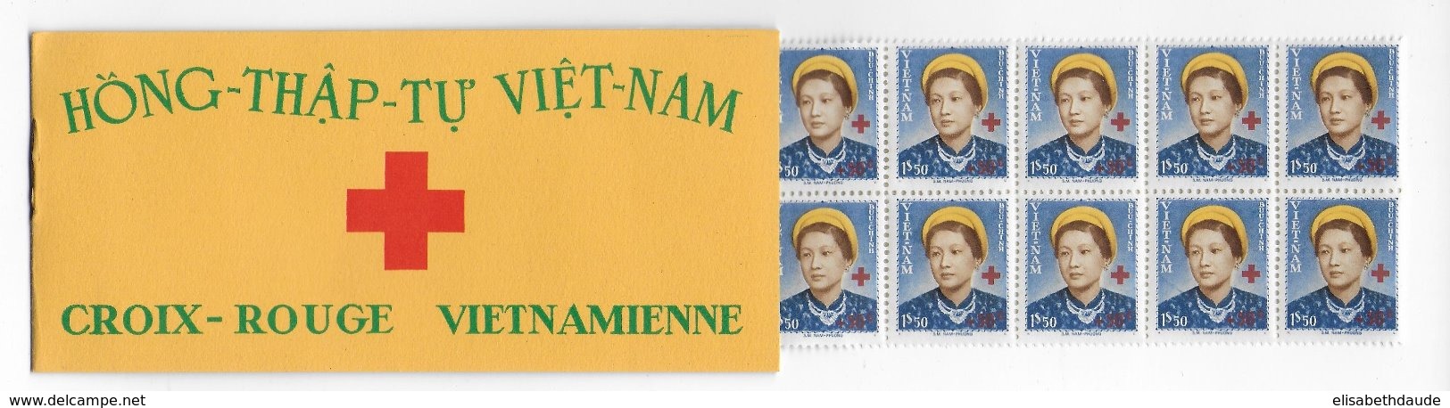 1952 - VIETNAM - CARNET RARE De 20 TIMBRES CROIX-ROUGE (YVERT N° C17) ** MNH - COTE = 160 EUR - Viêt-Nam