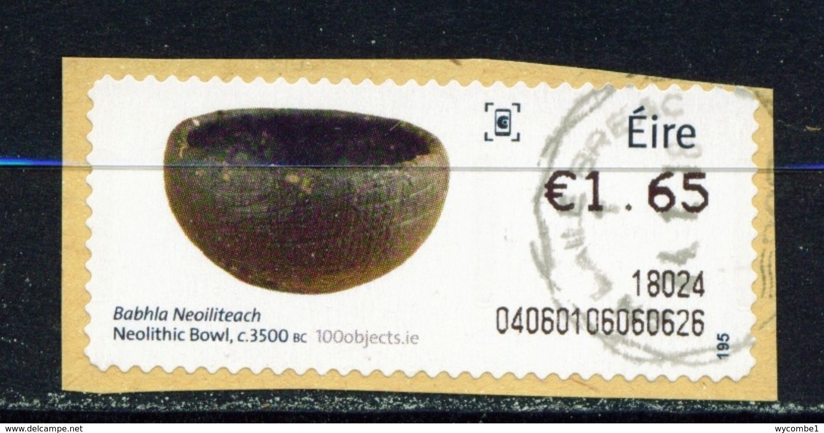 IRELAND  -  2017 Neolithic Bowl SOAR (Stamp On A Roll)  CDS  Used On Piece As Scan - Oblitérés