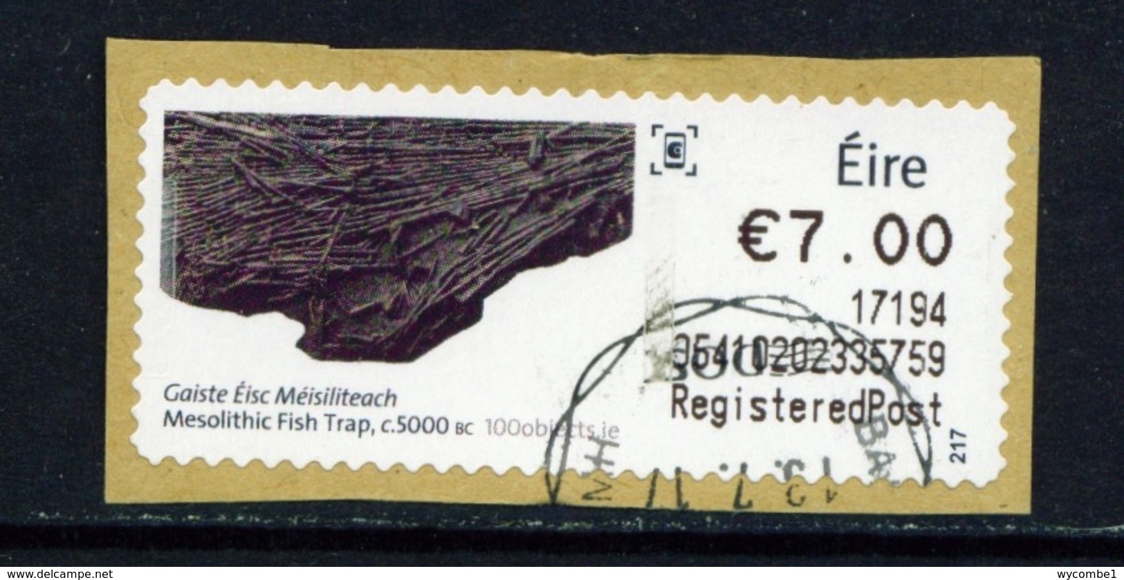 IRELAND  -  2017 Mesolithis Fish Trap SOAR (Stamp On A Roll)  CDS  Used On Piece As Scan - Oblitérés