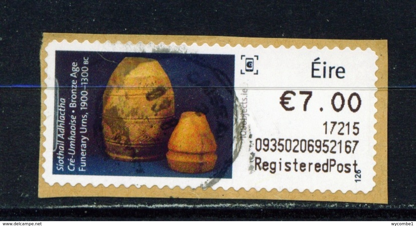 IRELAND  -  2017 Bronze Age Funerary Urns SOAR (Stamp On A Roll)  CDS  Used On Piece As Scan - Oblitérés