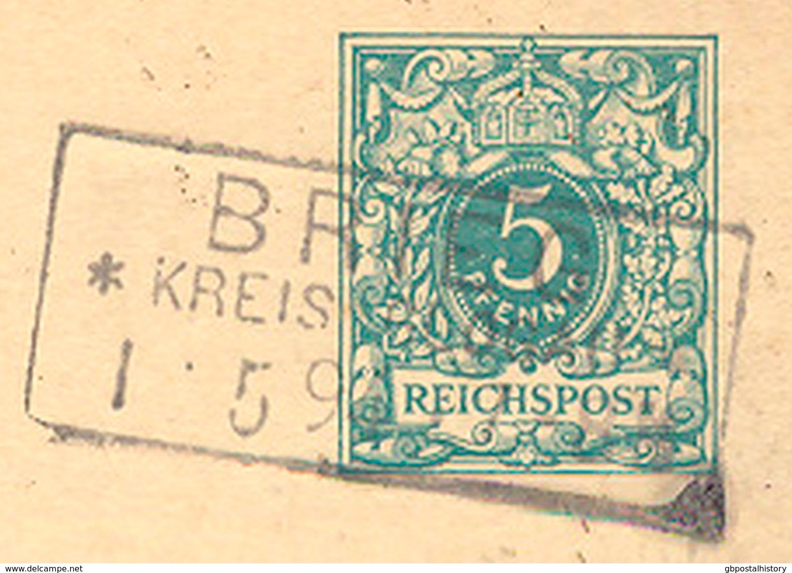 DEUTSCHES REICH "BRIEG * KREIS GLOGAU * 1.5.94" Selt. RA3 A. 5 Pfg. Krone-GA Nach "BRESLAU 5" K1. Brzeg, (deutsch Brieg) - Lettres & Documents