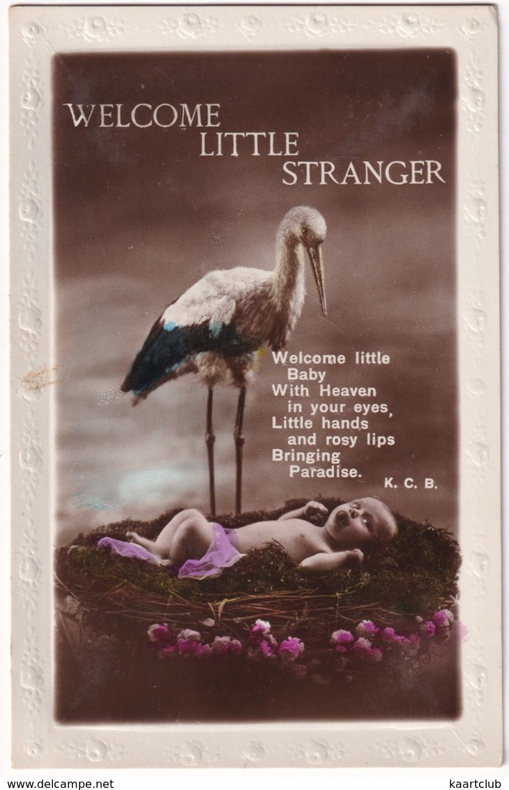 BABY: 'Welcome Little Stranger' - (Stork/Ooievaar/Cigogne) - Embossed Postcard - Andere & Zonder Classificatie