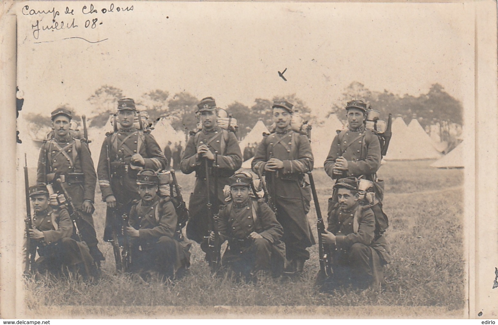 ***  PHOTO CARTE  MILITARIA  Camp De Chalons Campement Et Soldats - Timbrée TB - Manoeuvres