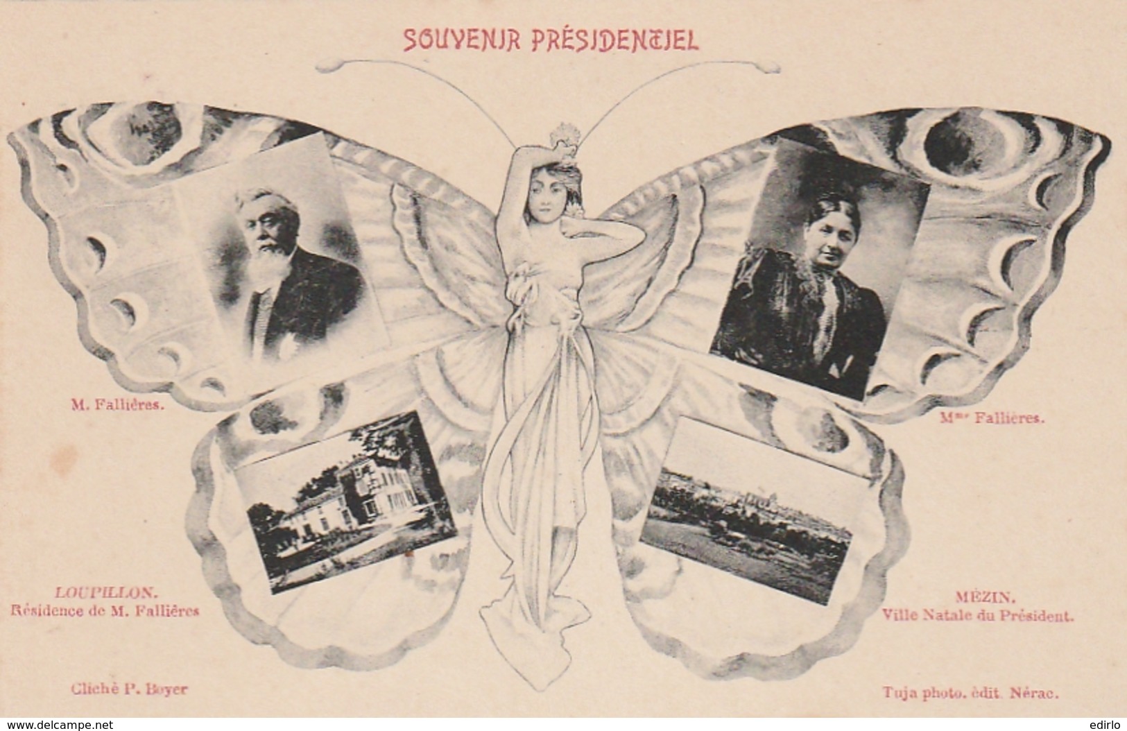*** 47  *** Papillon -MEZIN - Multi-vues  "Souvenir Présidentiel" - M. Fallières Et Son épouse, LOUPILLON .. TTBE Neuve - Insekten