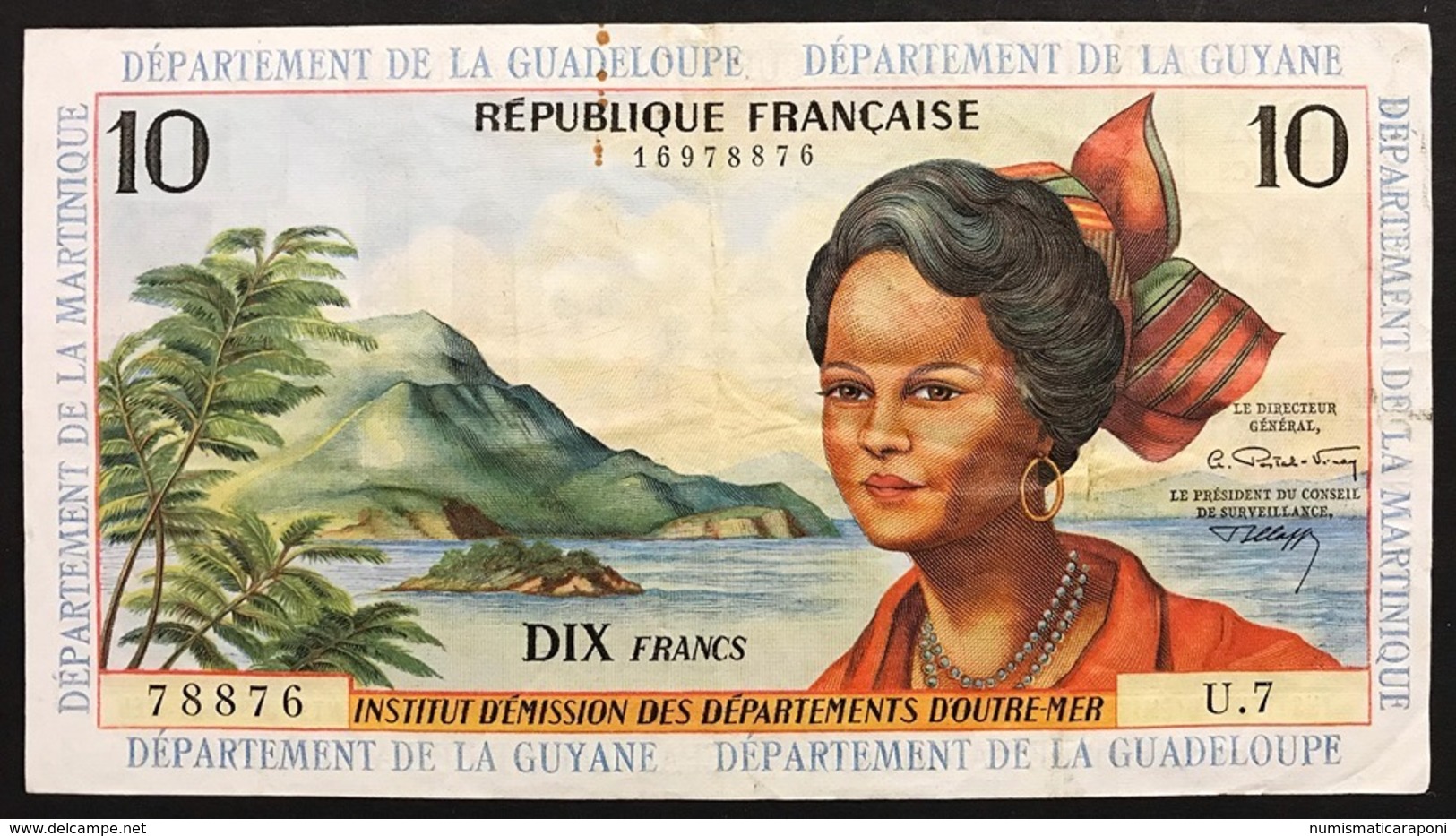 Antilles Françaises Guadeloupe Guyane Martinique 10 Francs Pick#8 Lotto 2745 - Frans-Guyana