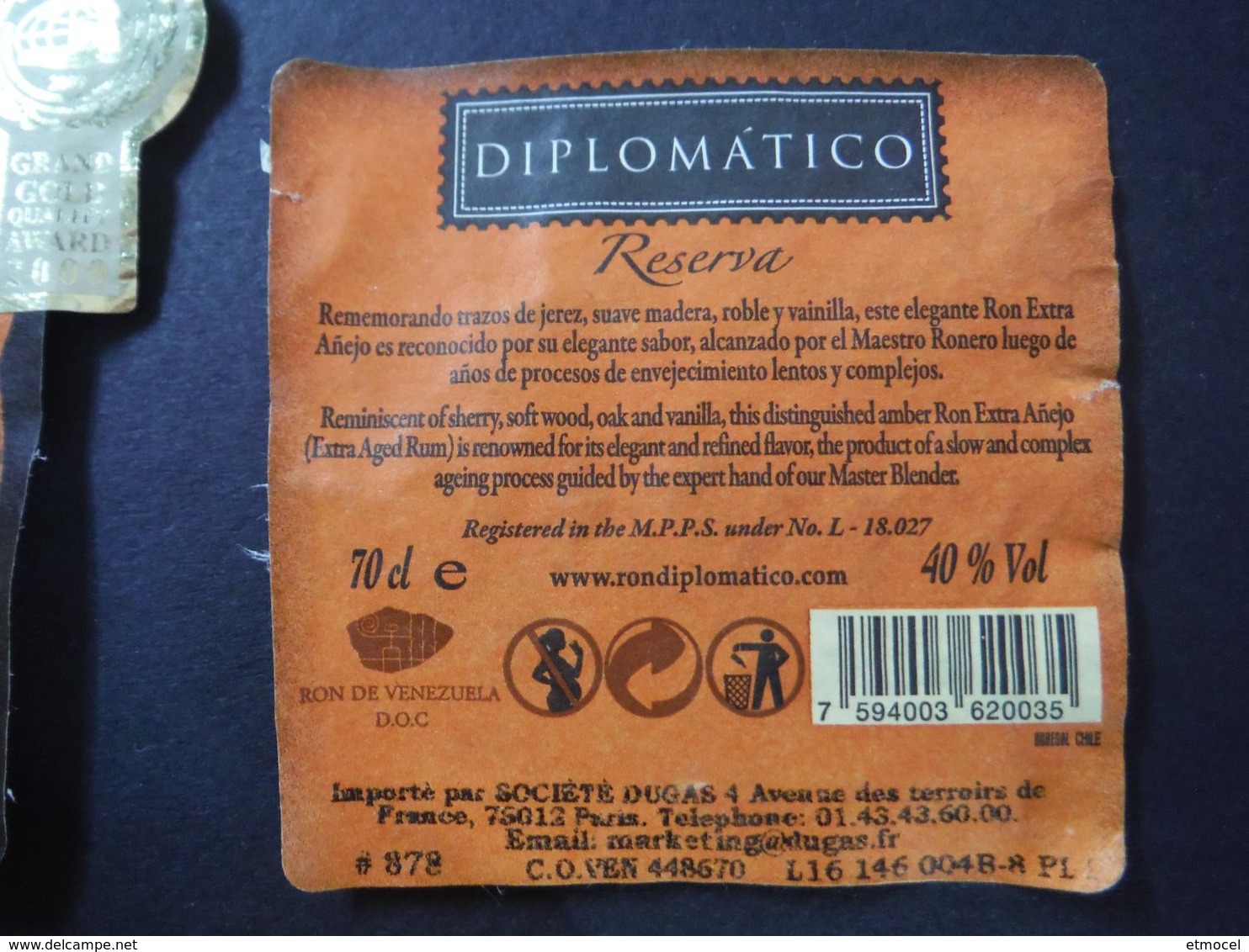 Etiquette Rhum Diplomatico Reserva - Rhum