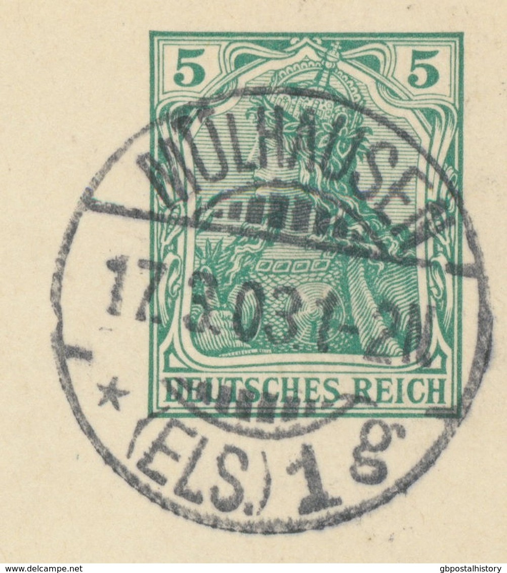 DEUTSCHES REICH „MÜLHAUSEN / (ELS.) 1“ K2 (MULHOUSE, Jetzt Frankreich) 5 Pf Germania Deutsches Reich Kab.-GA-Postkarte - Other & Unclassified