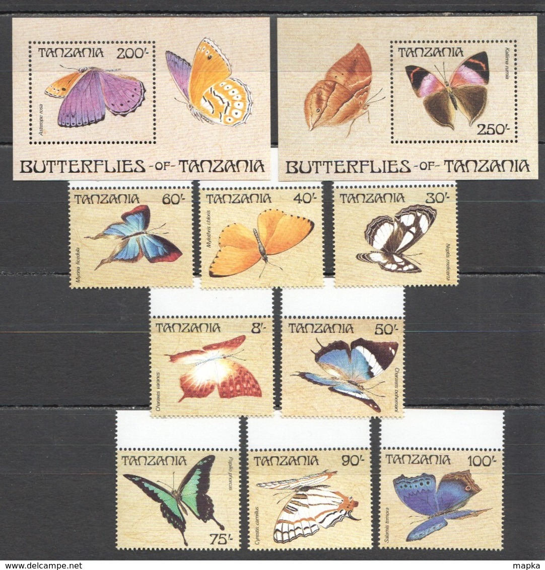 X068 1988 TANZANIA FAUNA BUTTERFLIES !!! MICHEL 38 EURO #498-505 !!! SET+2BL MNH - Butterflies