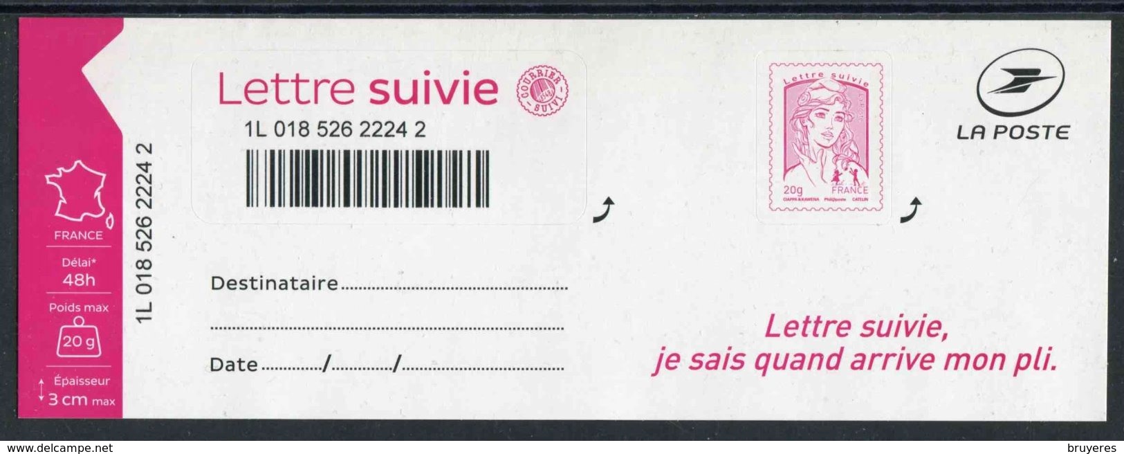 TIMBRE** Adhésif De 2016 (2e Tirage) "LETTRE SUIVIE - Marianne De Ciappa - Sur Son Support Avec Sticker De Suivi" - Other & Unclassified