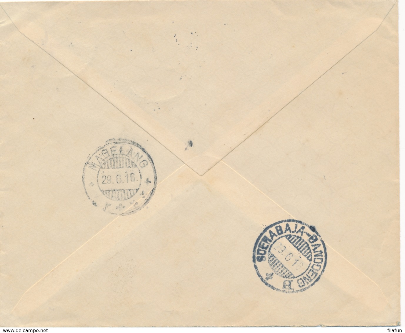 Nederlands Indië - 1916 - 10 Cent Wilhelmina, Envelop KB Malang Via Treinstempel KB SOERABAJA-BANDOENG B Naar Magelang - Indes Néerlandaises